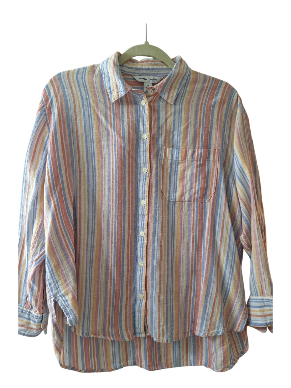 Old Navy Pastel Multi-Stripe Button-Down Shirt 100% Cotton